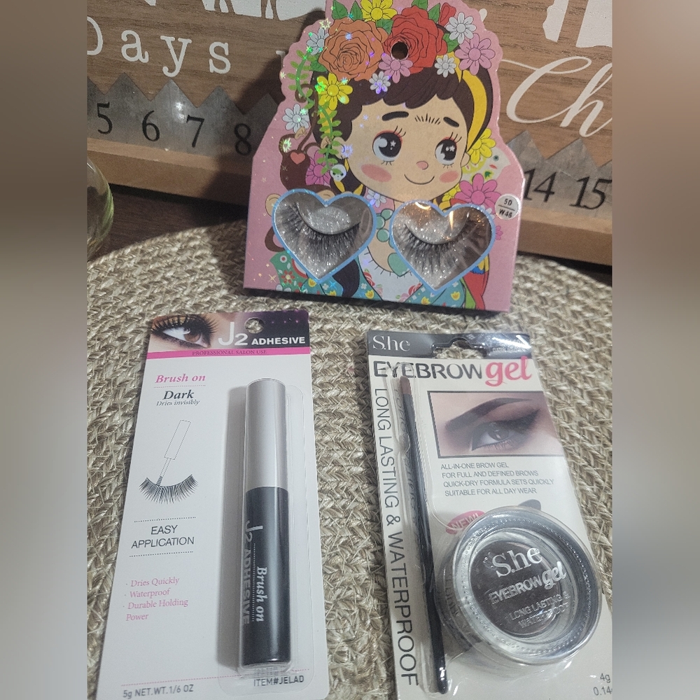 Eye Trio. Eyelashes, Glue and Eyebrow Gel